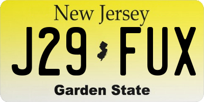 NJ license plate J29FUX