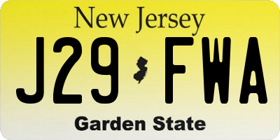 NJ license plate J29FWA