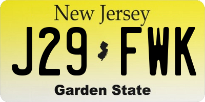 NJ license plate J29FWK