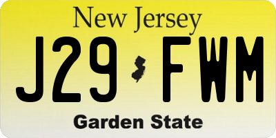 NJ license plate J29FWM