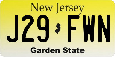 NJ license plate J29FWN