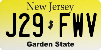 NJ license plate J29FWV