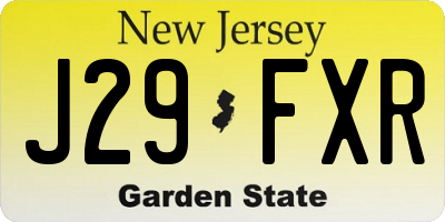 NJ license plate J29FXR