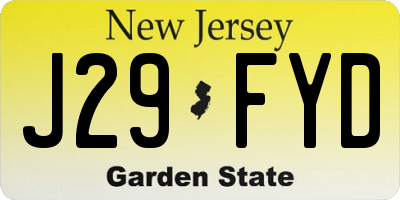 NJ license plate J29FYD