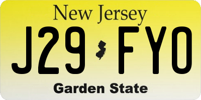 NJ license plate J29FYO