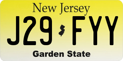 NJ license plate J29FYY