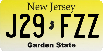 NJ license plate J29FZZ