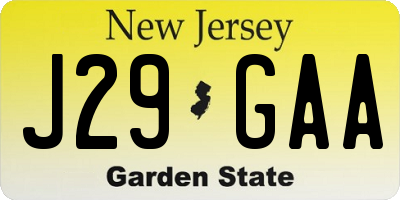 NJ license plate J29GAA