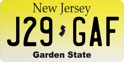 NJ license plate J29GAF