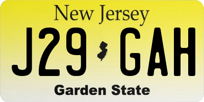 NJ license plate J29GAH