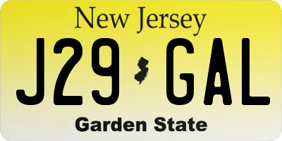 NJ license plate J29GAL