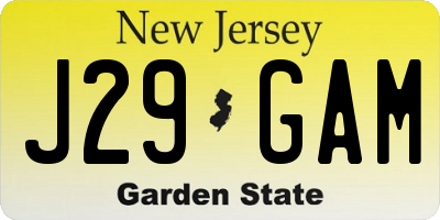 NJ license plate J29GAM