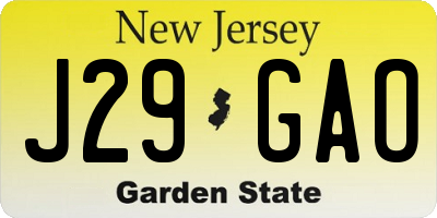 NJ license plate J29GAO