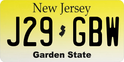 NJ license plate J29GBW