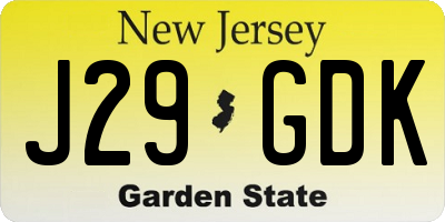 NJ license plate J29GDK
