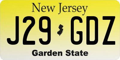 NJ license plate J29GDZ
