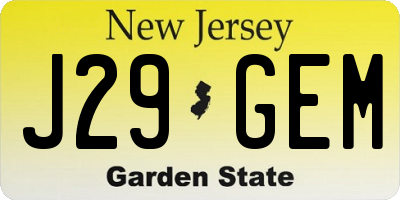 NJ license plate J29GEM