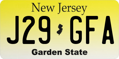 NJ license plate J29GFA
