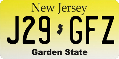 NJ license plate J29GFZ