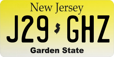 NJ license plate J29GHZ