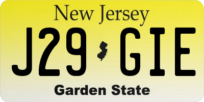 NJ license plate J29GIE
