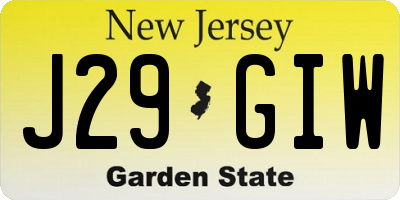 NJ license plate J29GIW