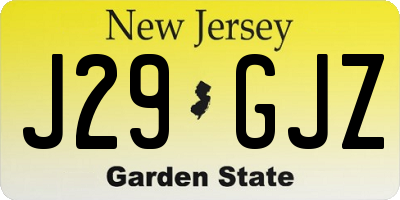 NJ license plate J29GJZ