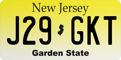 NJ license plate J29GKT