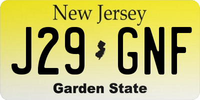 NJ license plate J29GNF