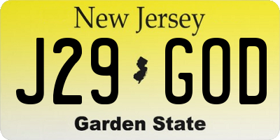 NJ license plate J29GOD