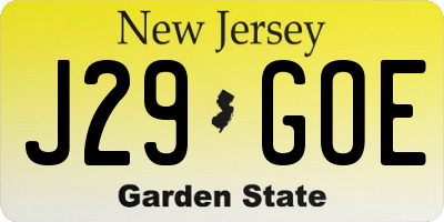 NJ license plate J29GOE