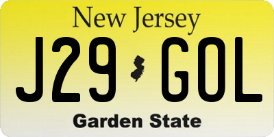 NJ license plate J29GOL