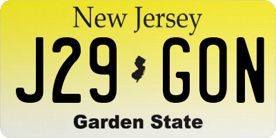 NJ license plate J29GON
