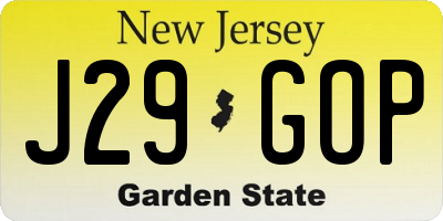 NJ license plate J29GOP
