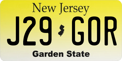 NJ license plate J29GOR