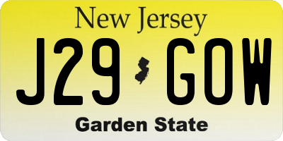 NJ license plate J29GOW
