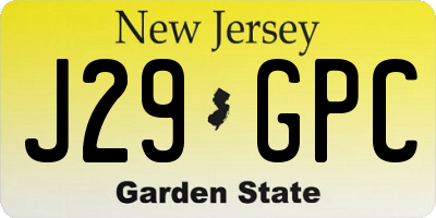 NJ license plate J29GPC