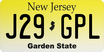 NJ license plate J29GPL