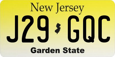 NJ license plate J29GQC