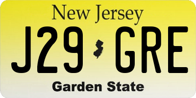 NJ license plate J29GRE