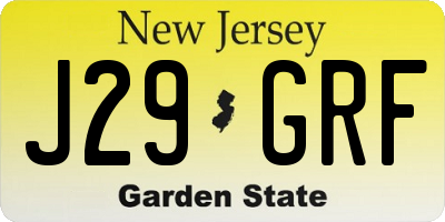 NJ license plate J29GRF