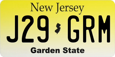 NJ license plate J29GRM