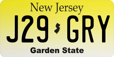 NJ license plate J29GRY