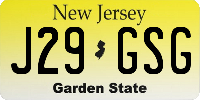 NJ license plate J29GSG
