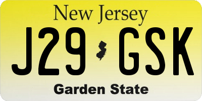 NJ license plate J29GSK