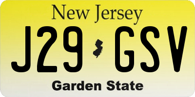 NJ license plate J29GSV