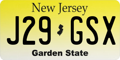 NJ license plate J29GSX