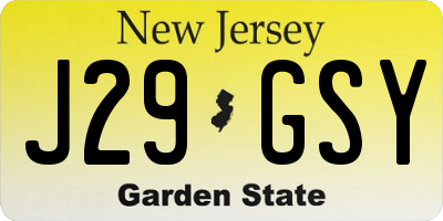 NJ license plate J29GSY