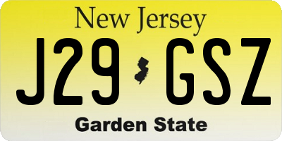 NJ license plate J29GSZ