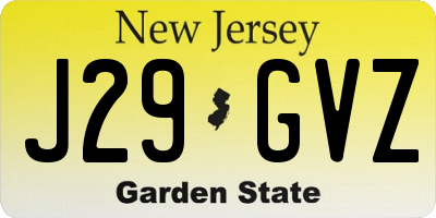 NJ license plate J29GVZ